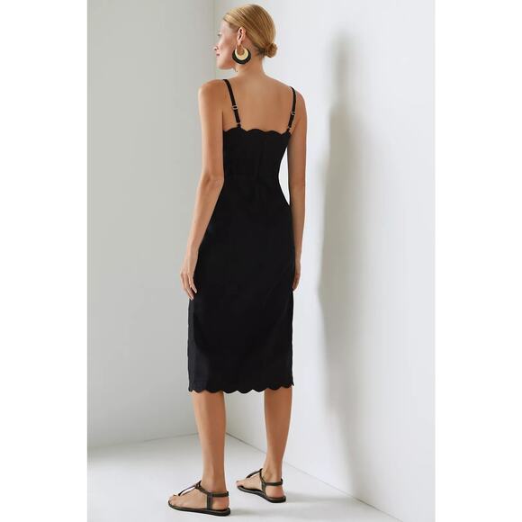 Anthropologie Slim Scalloped Corset Midi Dress Black Size 10 - Picture 3 of 9